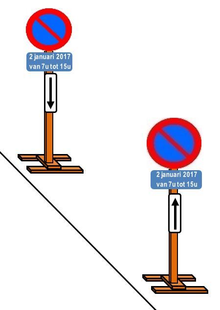 Verboden te parkeren tussen deze twee verkeersborden op 2 januari 2017 van 7.00 u. tot 15.00 u.